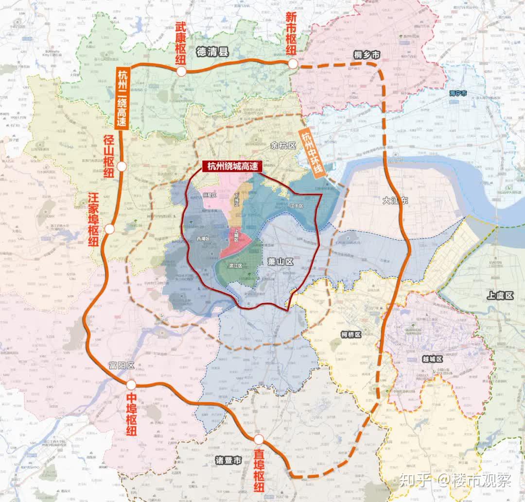 杭长,杭徽,杭新景,杭金衢等高速相连,将在杭州外围构成新的"放射-环线