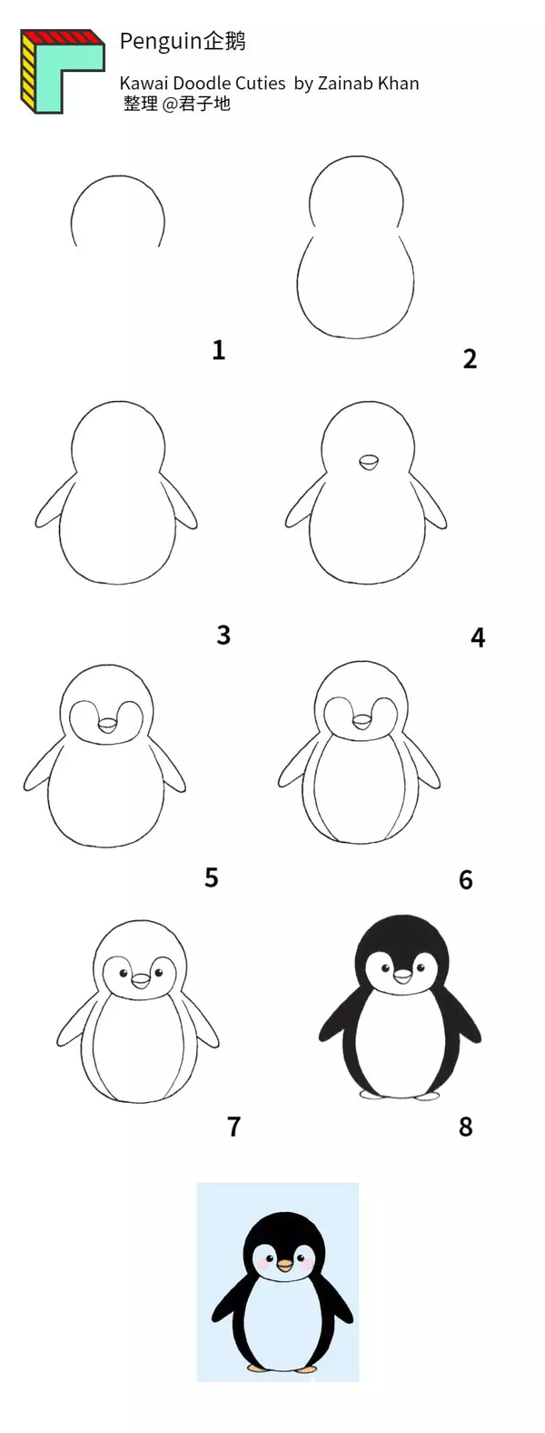 如何画画动物企鹅羊大熊猫考拉巨嘴鸟火烈鸟