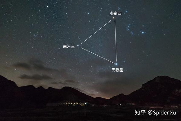 在冬季的夜空由参宿四,南河三,天狼星组成了著名的冬季大三角.