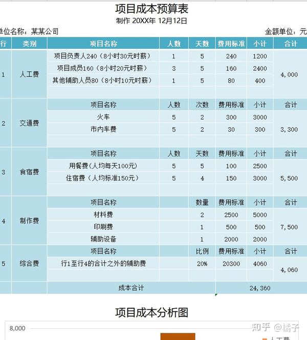 6.项目成本预算表