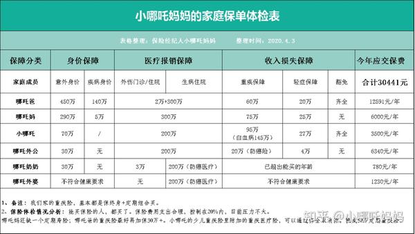 哪吒妈的家庭保单体检表