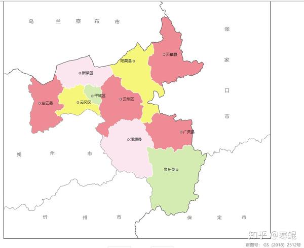 截取自全国行政区划信息查询平台的大同市现行区划图