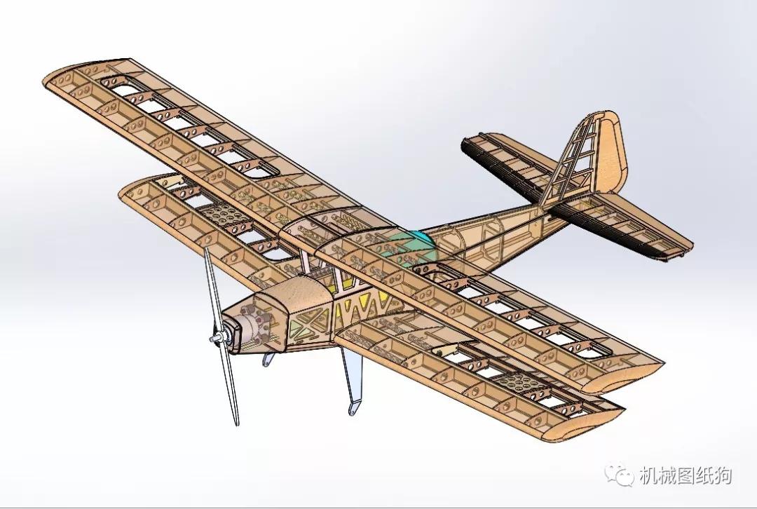 飞行模型doppeldeckerwf81航模飞机骨架图纸solidworks设计dxf平面图