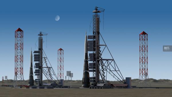 游戏画面中的拜科努尔发射场和n-1运载火箭
