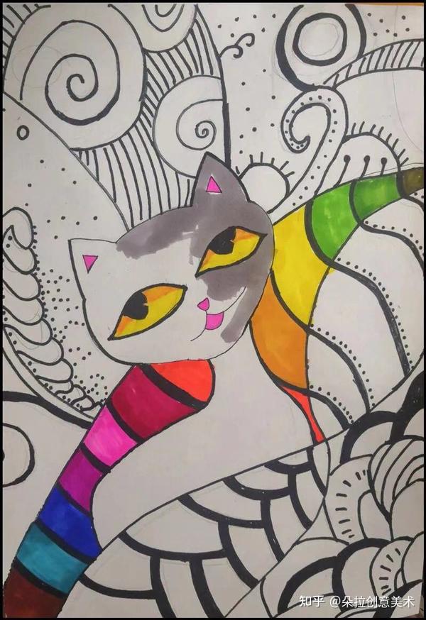 美术教程-马克笔水彩线描画《我的小猫咪》