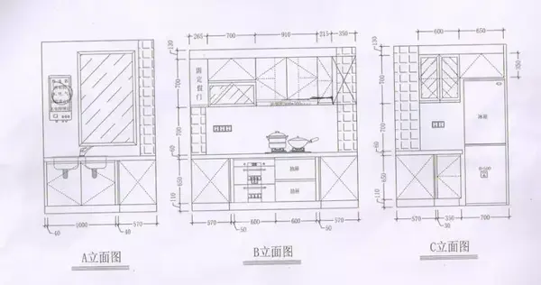 相关里面的设计图,包括高度尺寸等,如果你让装修公司做柜子,这个立面