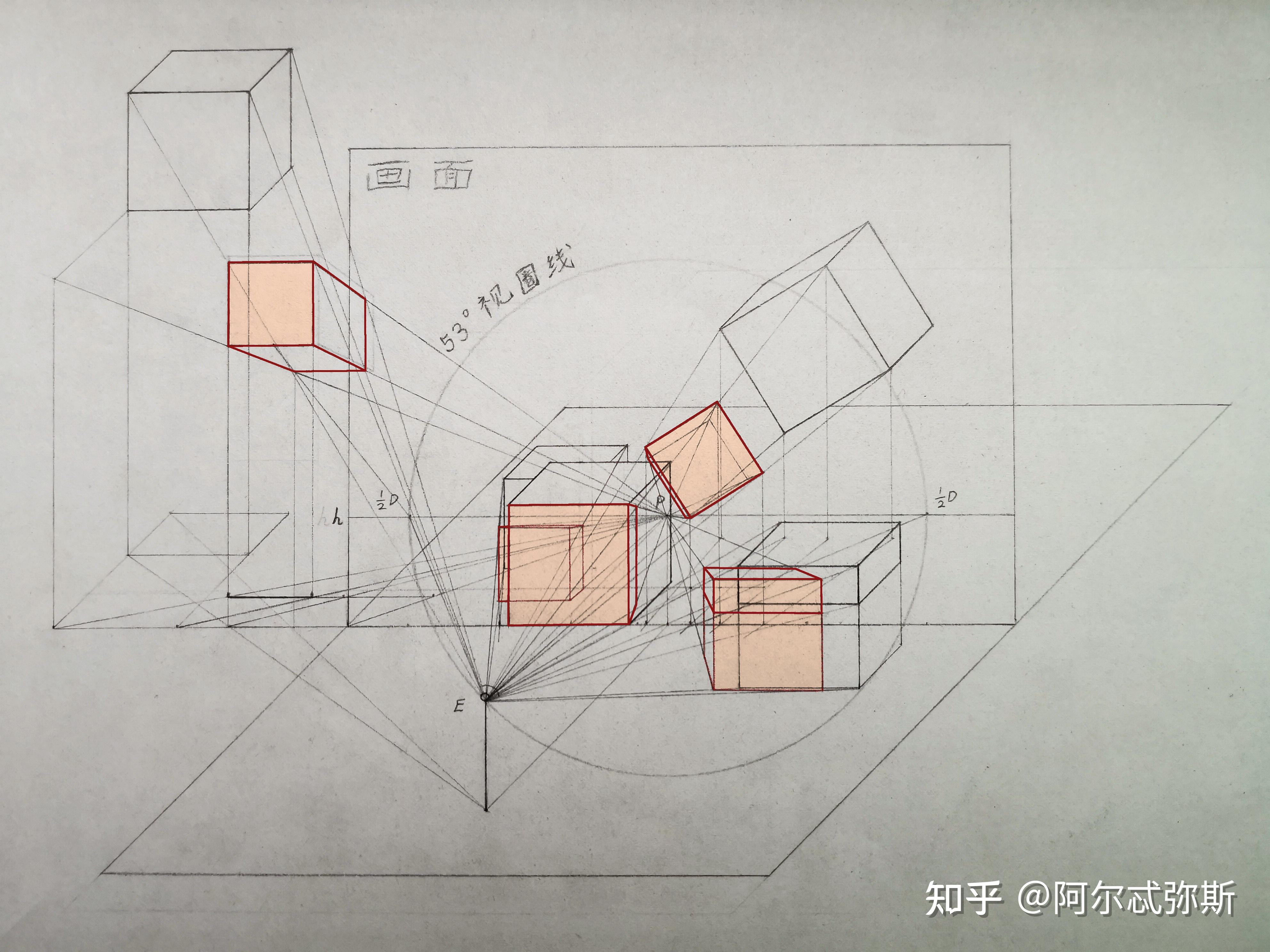 平行透视中的立方体无论高低远近左右大小只要在正常视域内投射成透视