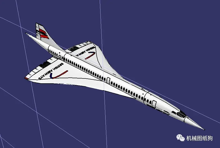 【飞行模型】协和式飞机(concorde)简易模型3d图纸 igs格式