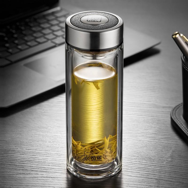 希诺(heenoor)玻璃杯双层男女便携家用茶杯子带过滤网商务办公水杯