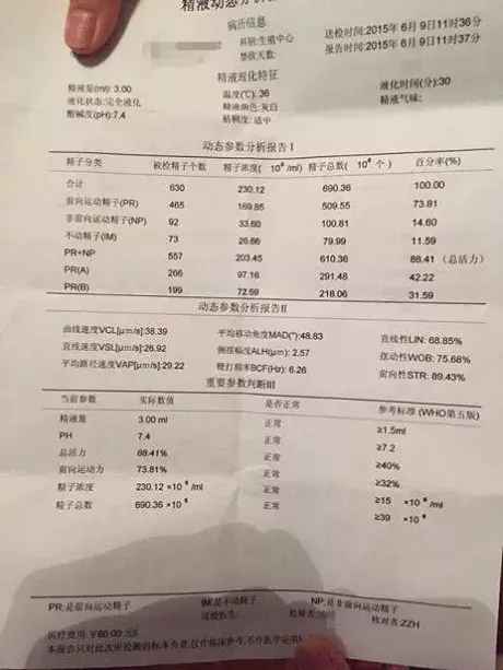 我们先来看看精液检查报告单长啥样(每个医院的化验报告会有不同哦!