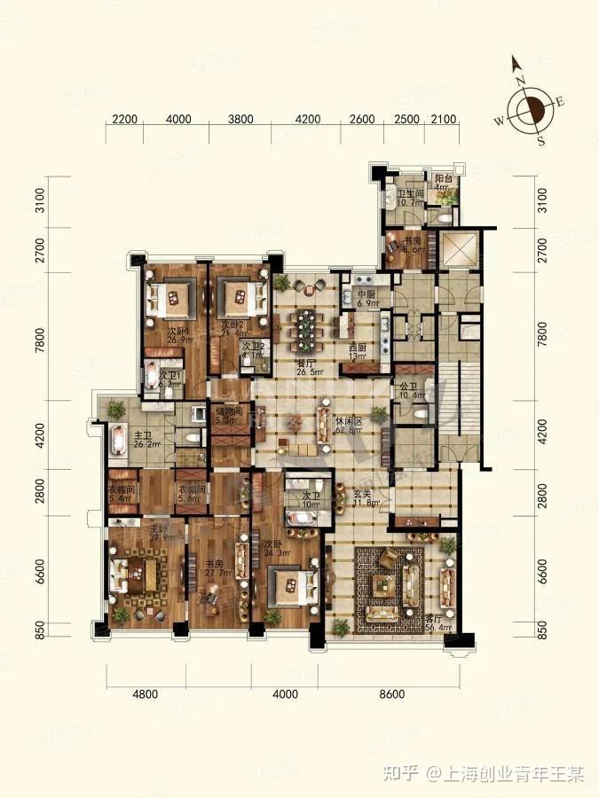 你见过最完美的五居室大平层或者复式的户型是什么样的