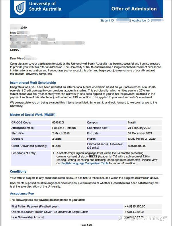截取于d同学南澳大学社工硕士offer