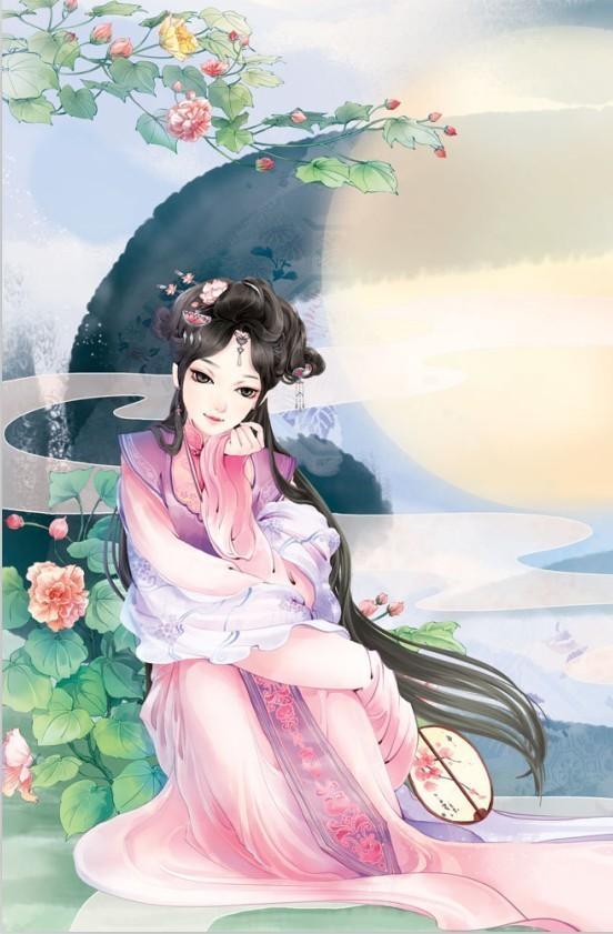身穿丝绸,亭亭玉立,美轮美奂的古典美人.