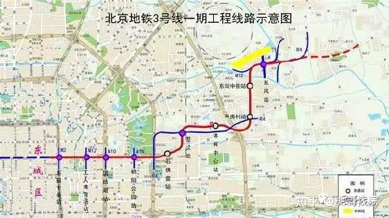 地铁3号线一期工程西段从东四十条站到东坝中街站,东段从东坝中街站