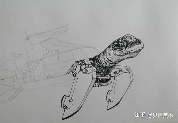 那么接下来跟着小贝老师 将不同角度造型的海龟进行机械化变形 铅笔起