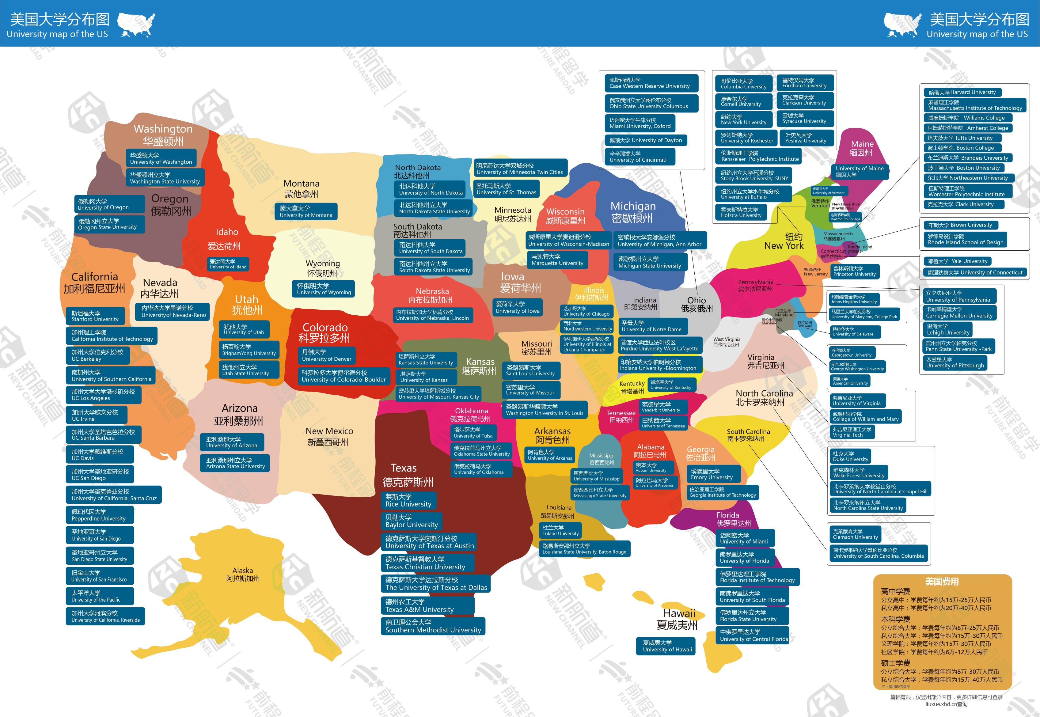 一张图让你了解美国大学位置分布!