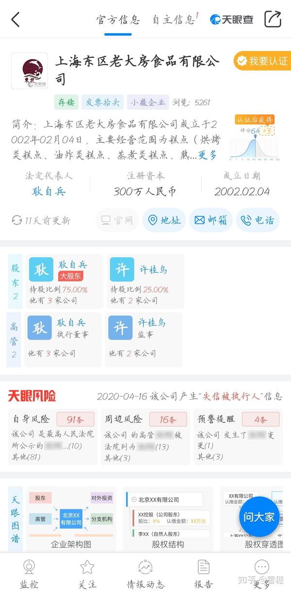 天眼查app公开的信息