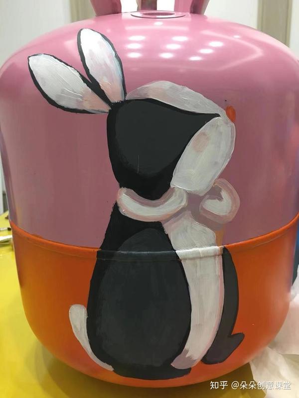 丙烯画涂鸦手绘小兔鲜花瓶罐