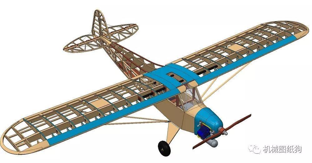 【飞行模型】piper j-3 cub轻型飞机框架结构模型3d图纸 stp格式
