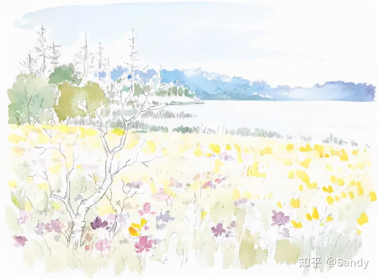 我们再来看一下采用干画法完成整幅水彩风景画的全过程.