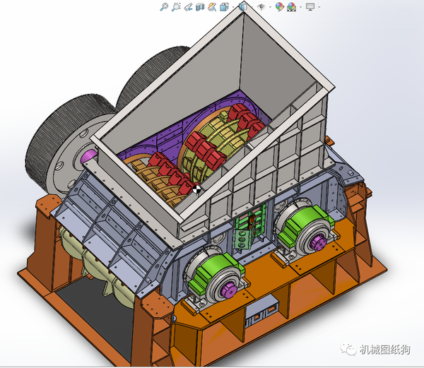 工程机械2m宽双转子锤式破碎机3d图纸solidworks设计
