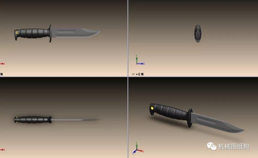 武器模型美军战斗刀匕首模型图纸solidworks设计