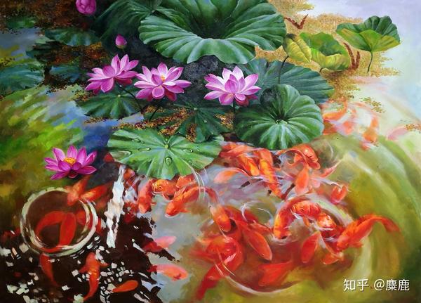朝鲜画家画的油画荷花