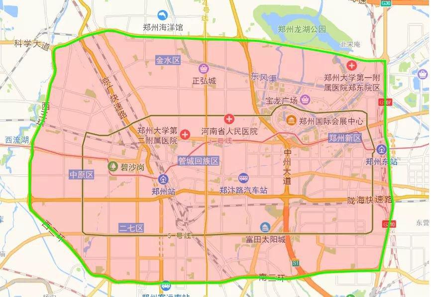 2022年郑州限行区域地图