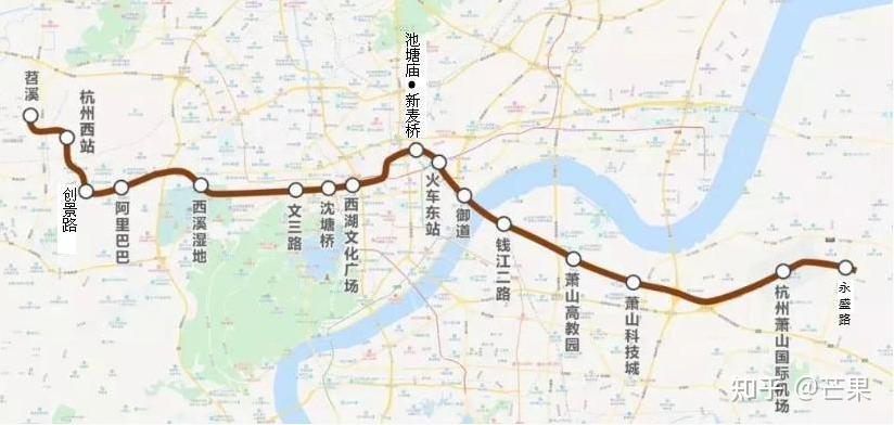 杭州机场轨道快线线路图位于沪杭甬高速的老彭埠大桥(钱江二桥)于上