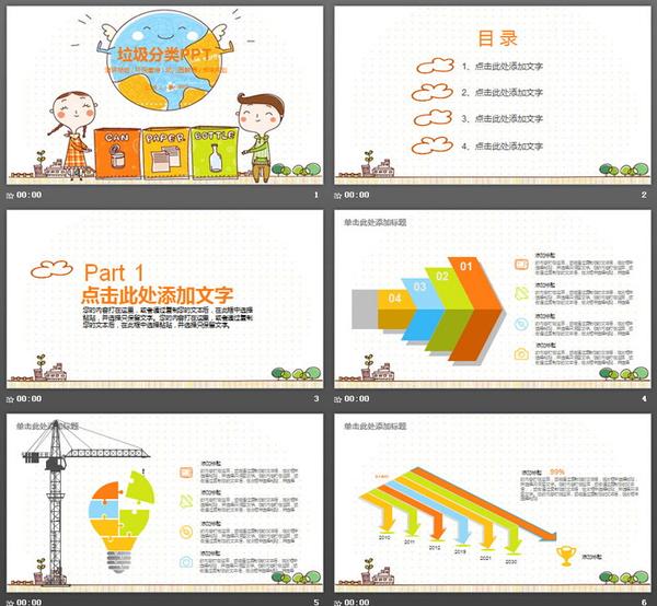 可爱卡通垃圾分类ppt模板下载