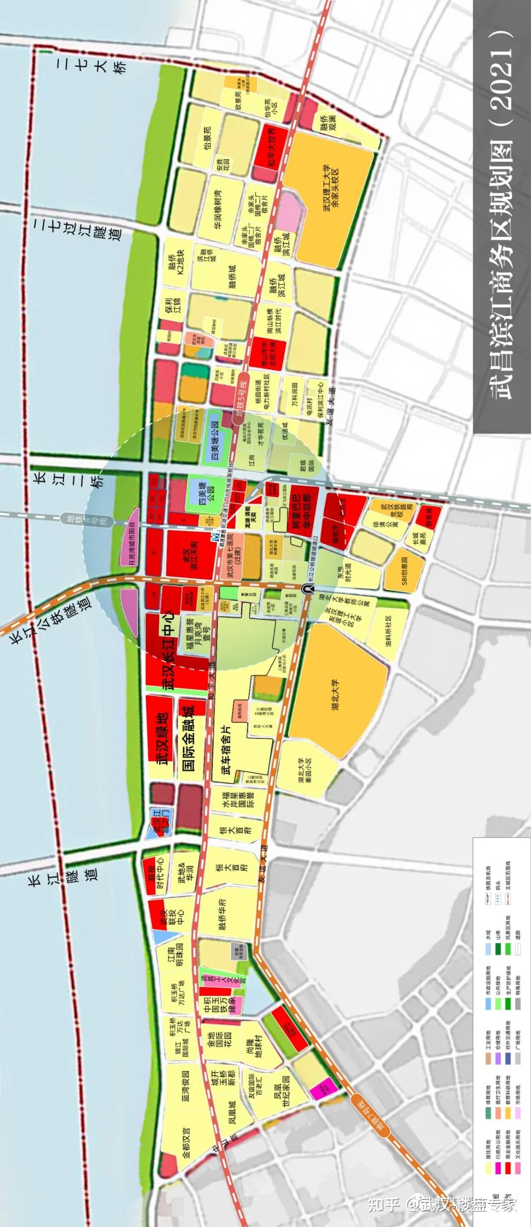 武昌滨江商务区核心区规划示意图:而武汉的滨江地带,因为长江主轴的