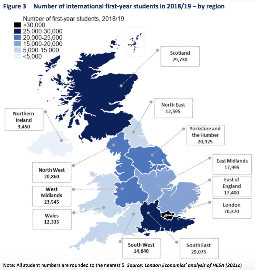 hepi的报告共列举了英国650个选区,并对比留学生在学习期间为各个选区