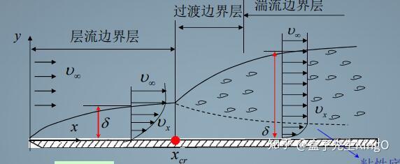 边界层厚度  顺流增大,是  的函数 层内速度梯度  很大 各截面上的