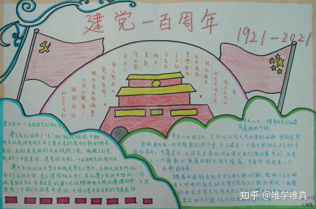 同学们广泛搜集党史学习资料,以丰富多彩,图文并茂的形式,在手抄报和