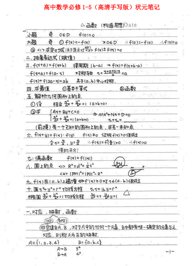 高中数学预复习笔记理科状元手写版备考提分精华篇