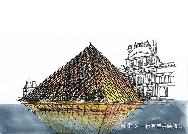 我与谢尔盖教授同画卢浮宫玻璃金字塔夜景