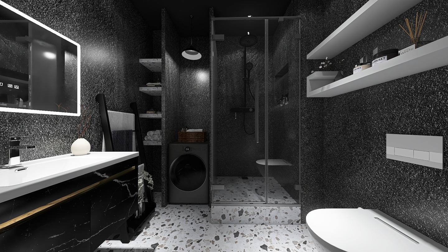 黑色系卫生间-极简冷淡风家居设计