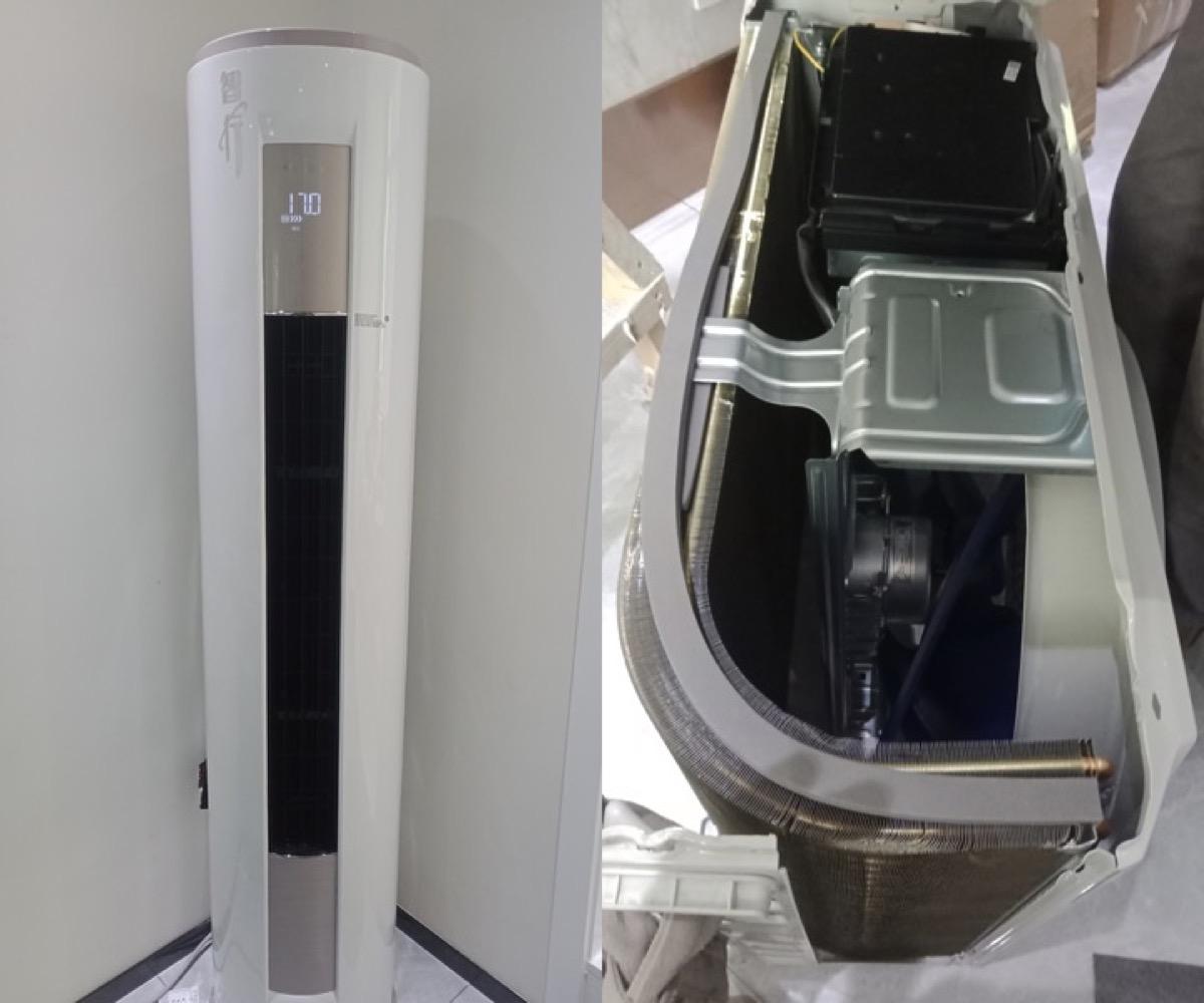 空调简单拆机美的智行2匹三级变频空调双排冷凝器