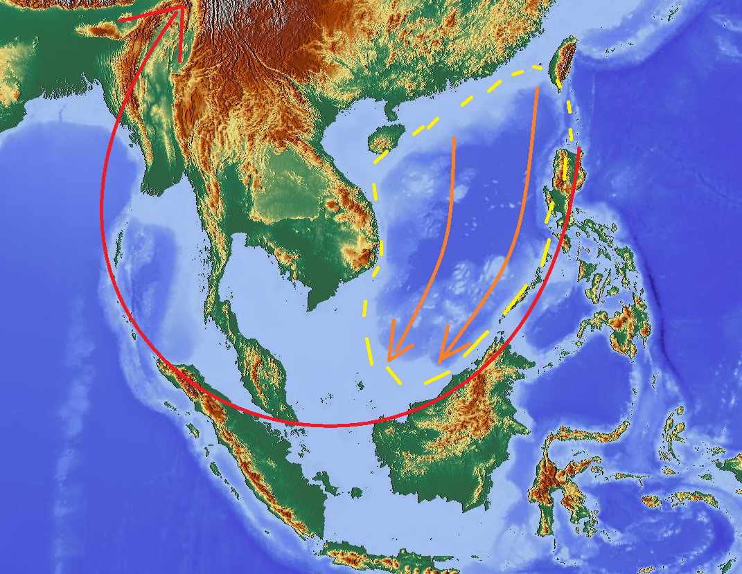 首发于南中国海——软膜粘性拉伸形成的凹陷 下图是东南亚地形图及南