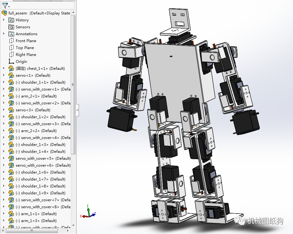 机器人humanoidrobot简易钣金人形机器人结构模型3d图纸solidworks