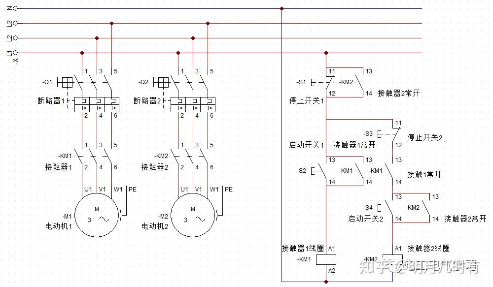 电机正反转电路电机顺序启动逆序停止电路图