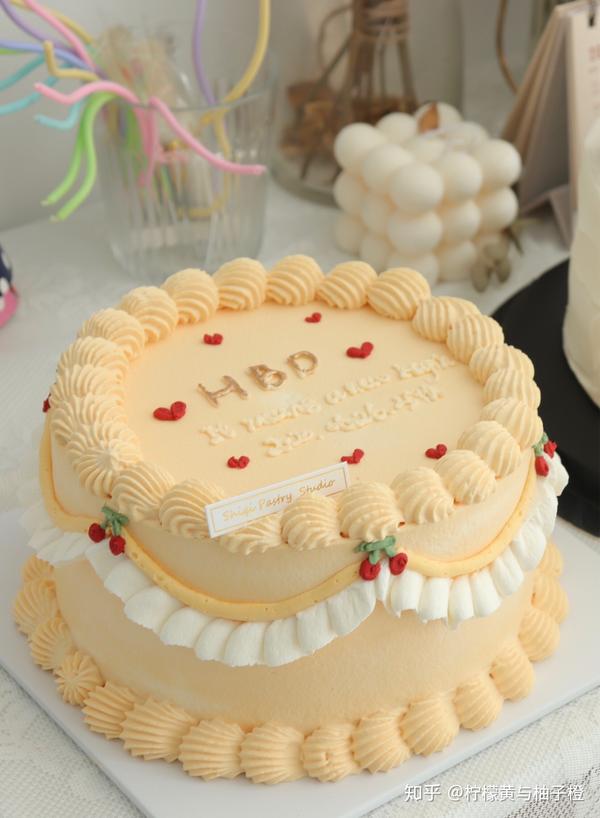 生日蛋糕定制|复古奶油蛋糕少女心黄色ins蛋糕