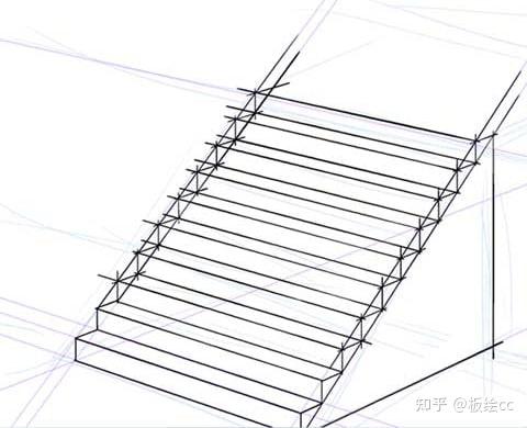 楼梯看起来很复杂,但是你可以通过创建准则的透视线来准确地绘制台阶
