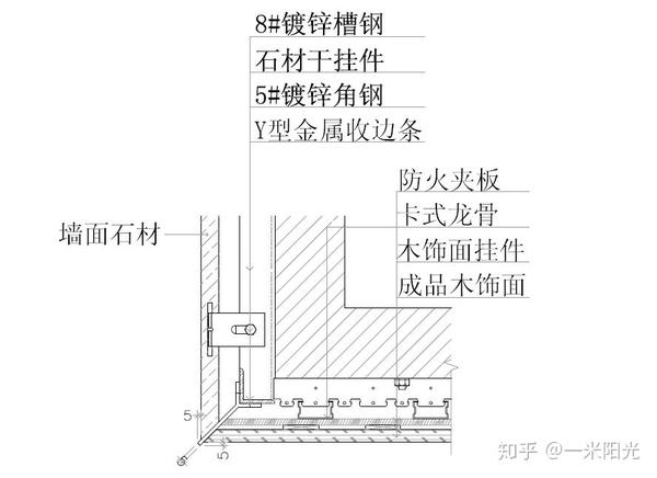 墙面精装修不同材料拼接收口工艺做法之石材与木饰面