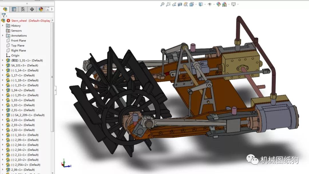 【工程机械】蒸汽船用尾轮桨3d数模图纸 solidworks设计