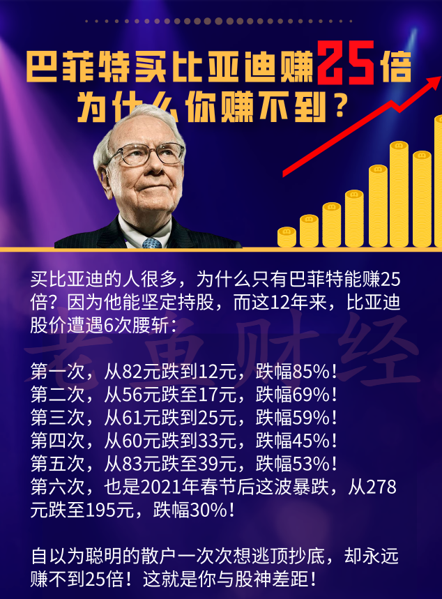 巴菲特:重仓比亚迪12年腰斩6次,一股未卖暴赚25倍!你呢?