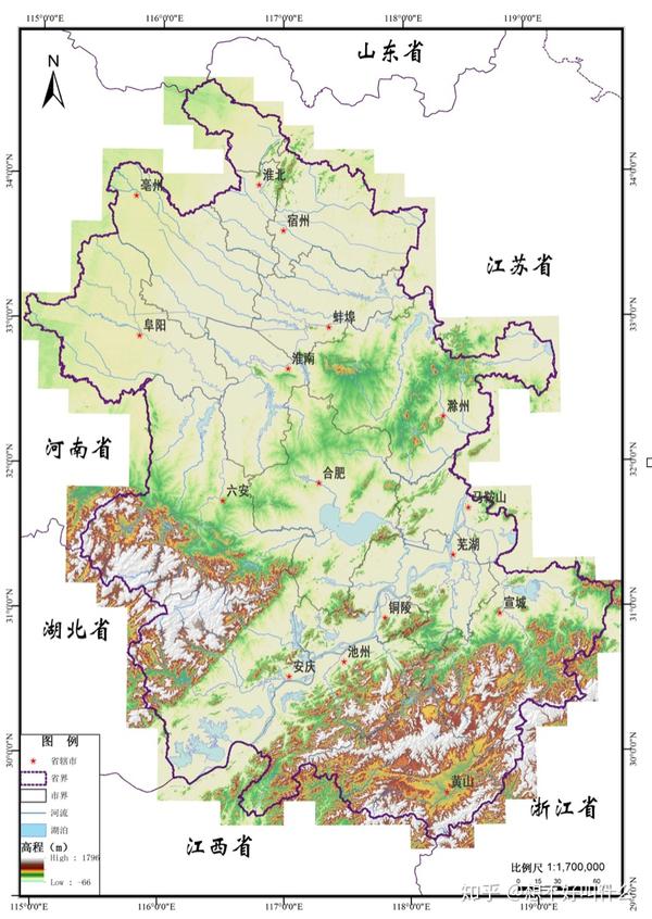 妥妥的属于 长江流域城市,从最新的安徽省地形图可以更加明显的看出