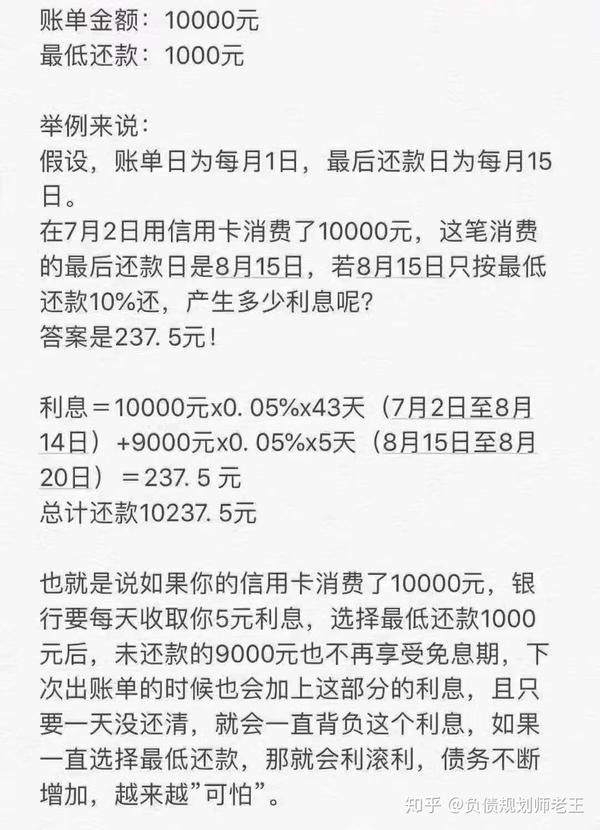 关于信用卡最低还款所产生的利息