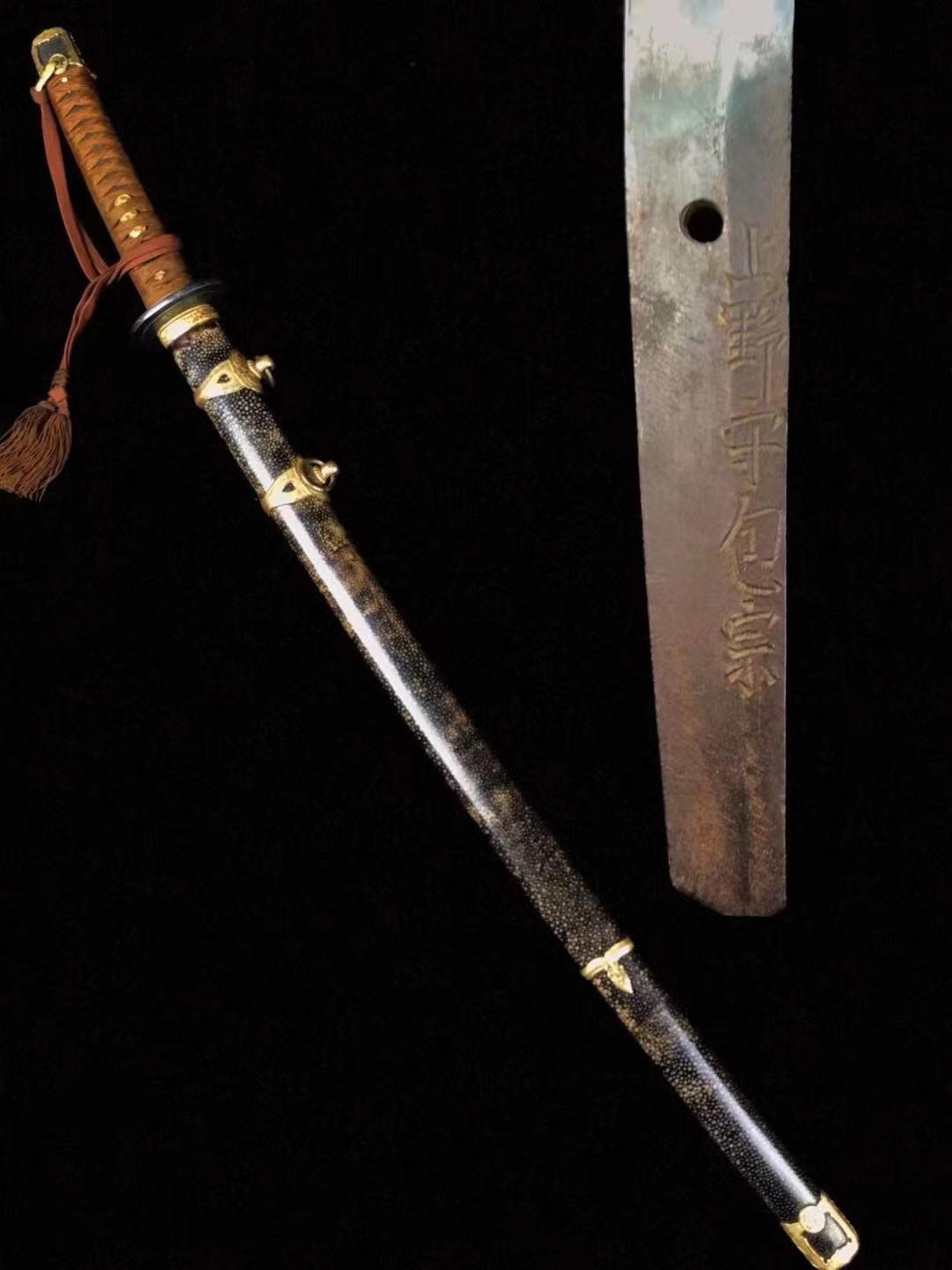 二战日本海军97式军刀,大漆木鞘玉钢半锻刀条.