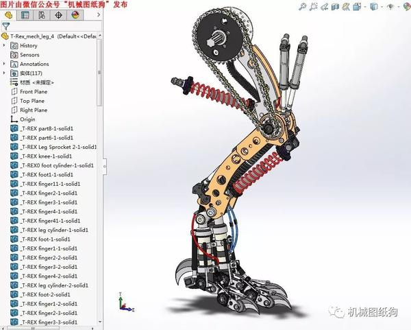 【机器人】t-rex机械怪兽腿3d模型图纸 solidworks设计 大小:24.